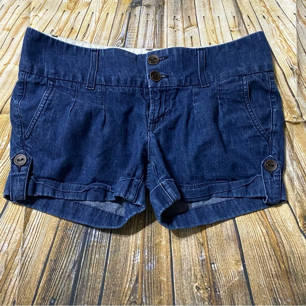 Fossil Blue Denim Cuffed Cotton Pleated Trouser Shorts